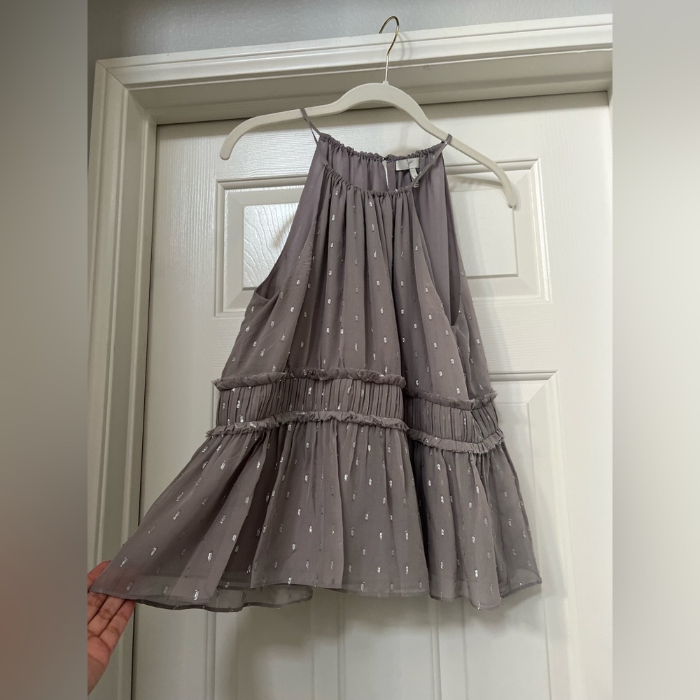 Joie Silver Gray Halter Top Metallic Detailing Chiffon ikat tiered look - Picture 1 of 3